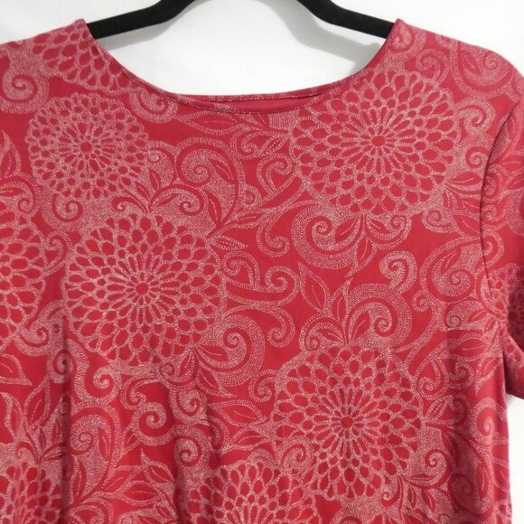 CROFT & BARROW Crewneck | large | Red Floral Short Sleeve Pima Cotton Shirt - Picture 4 of 15